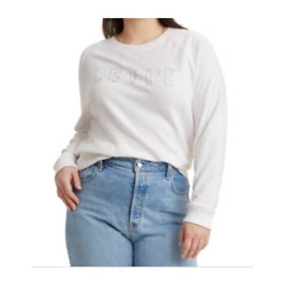 Levi's Crewneck Sweatshirt Trendy Plus Size Metallic Logo Serif White 1X  Cozy - Picture 3 of 9